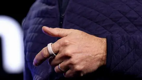 Getty Images Tom Hale, chief executive at Oura, wears an Oura ring at an event in Lisbon, Portugal