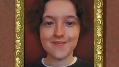 A framed picture of Bella Ramsey adorns the walls of the Traitors castle