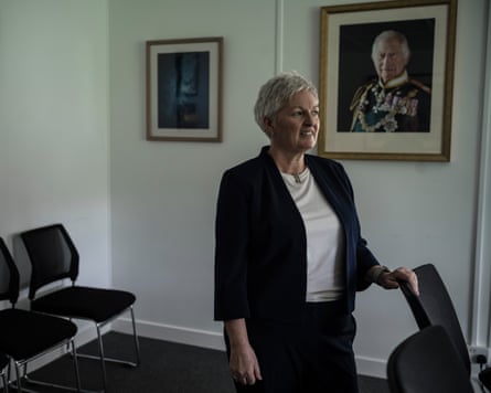 Chief executive of the Falkland Islands, Andrea Clausen, in the room where Argentinian forces surrendered