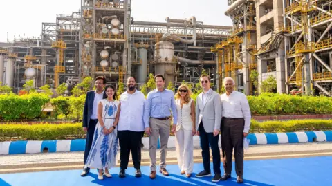 Sergio Gor/X Marco Rubio with the Ambani family at the Jamnagar refinery